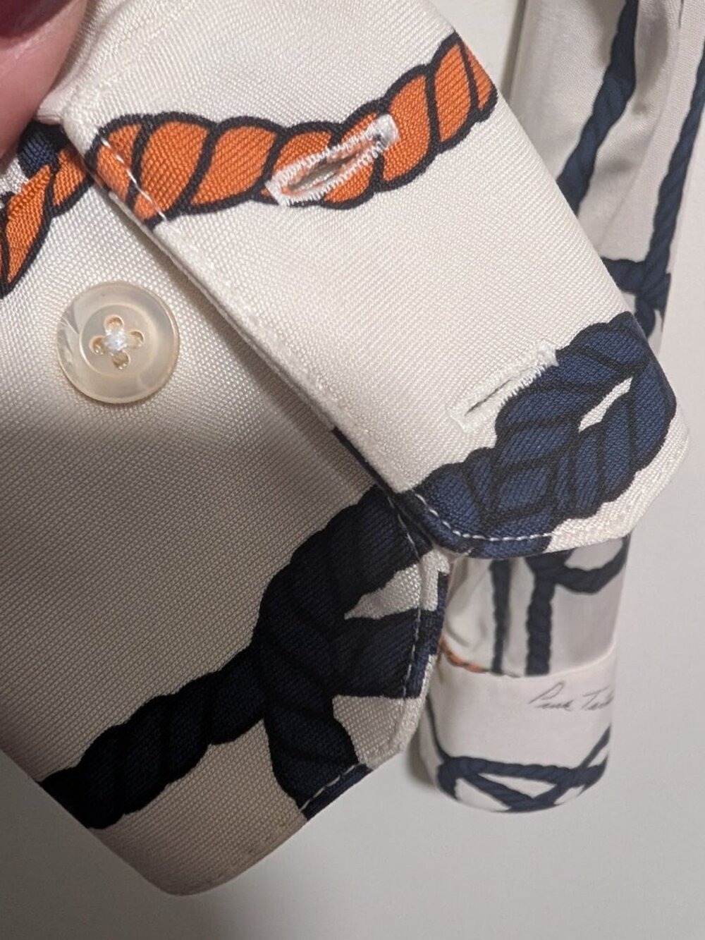 Pink Tartan | Rope Print Collared Button Up Top In Cream - Picture 7 of 7